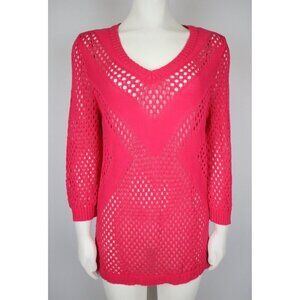 WOMEN'S PINK OPEN KNIT 3/4 SLEEVE SWEATER - NY COLLECTION - SIZE M